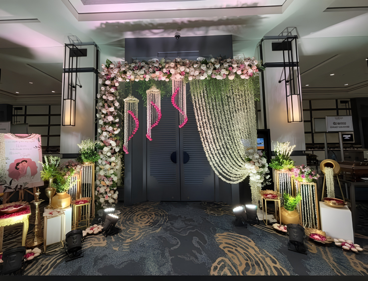 Elegant floral entrance and décor for a premium Infinity Crown Events celebration